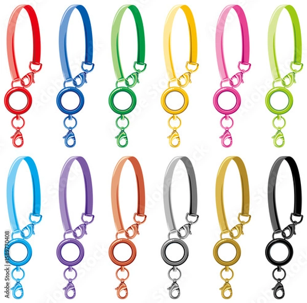 Fototapeta カラフルなバンドストラップ付きリールホルダーのベクターイラスト素材セット(Colorful Vector Set of Reel Holders with Band Straps)