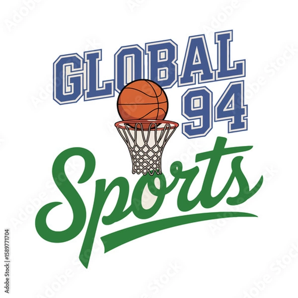 Fototapeta Global 94 sports basketball logo with net and ball isolated on white background