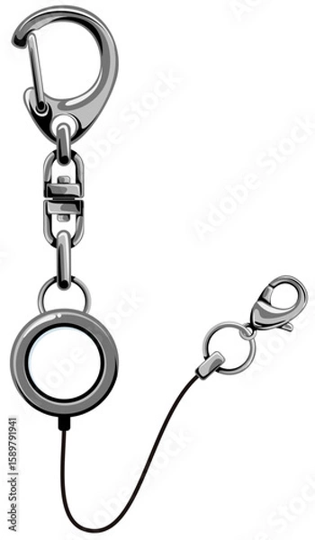 Fototapeta ナスカンのストラップ付きリールホルダーのベクターイラスト素材／リールが伸びた状態(Vector Illustration of Reel Holder with Lobster Clasp Strap – Extended Reel Type)