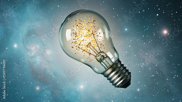 Obraz Floating Lightbulb in Outer Space with Cosmic Background

