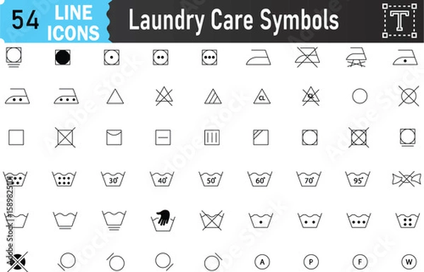 Fototapeta Laundry Care Symbols Vector Line Icons Set. Washing and Fabric Care