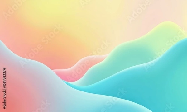 Obraz Abstract 3D Rendered Landscape with Smooth Pastel Gradient Waves.