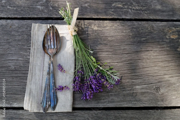Obraz Altes Besteck mit Lavendel