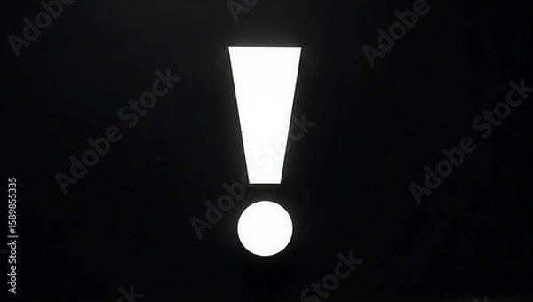 Fototapeta Bold White Exclamation Mark on Matte Black Background – Minimalist Symbol of Alert and Urgency