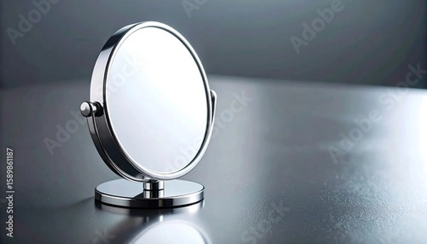 Obraz Sleek, round, chrome tabletop mirror
