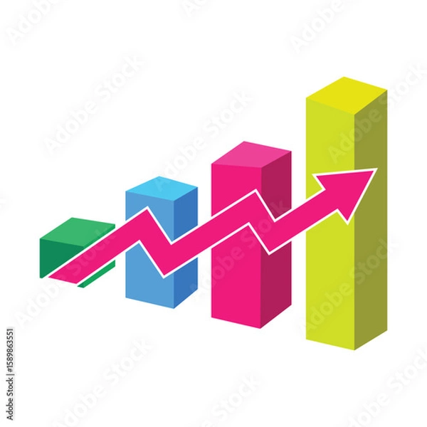 Obraz Growth bar chart, 3d business graph vector
