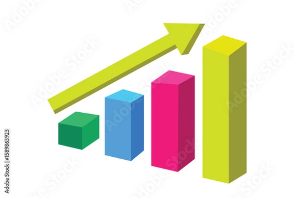Obraz Growth bar chart, 3d business graph vector Illustration