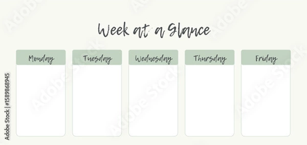 Fototapeta A minimal and elegant weekly planner template featuring five columns labeled Monday through Friday, designed for organizing tasks at a glance.