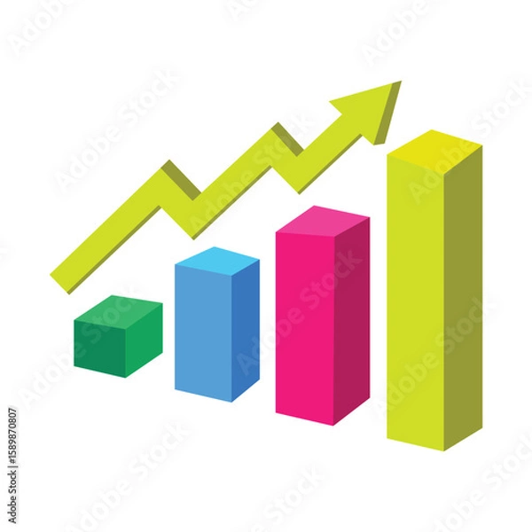 Obraz Growth bar chart, 3d business graph vector