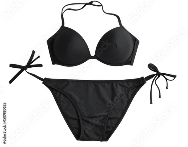 Obraz Flat Lay of Black Bikini Swimsuit, isolated on a transparent background