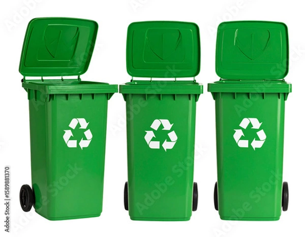 Obraz Green Recycling Bin with Lid, isolated from multiple angles on a transparent background