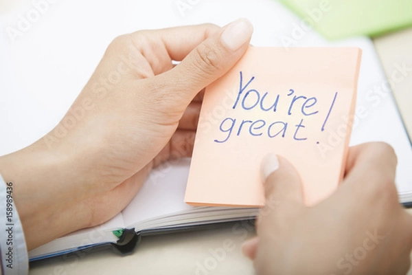 Obraz Positive text on adhesive note