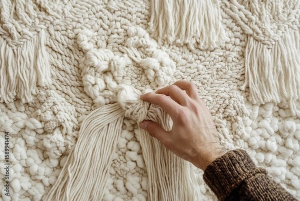 Obraz Weaving intricate boho wall art from cotton macramé