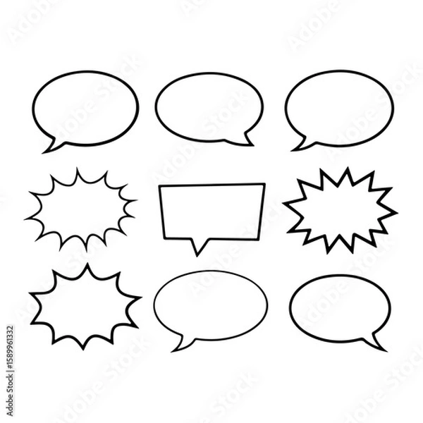 Fototapeta Hand-Drawn Black Outline Speech and Explosion Bubbles Set
