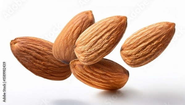 Fototapeta floating almonds on white background healthy snack ingredient concept