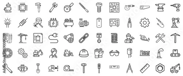 Fototapeta Engineering and construction icon set in line art style in black and white for industrial use