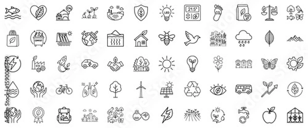 Fototapeta Ecology and environment icon set in line style in black and white representing sustainability