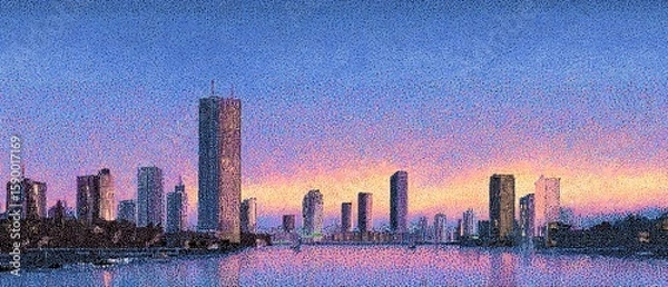 Obraz Golden Wheat Field with Trees Under a Blue Sky