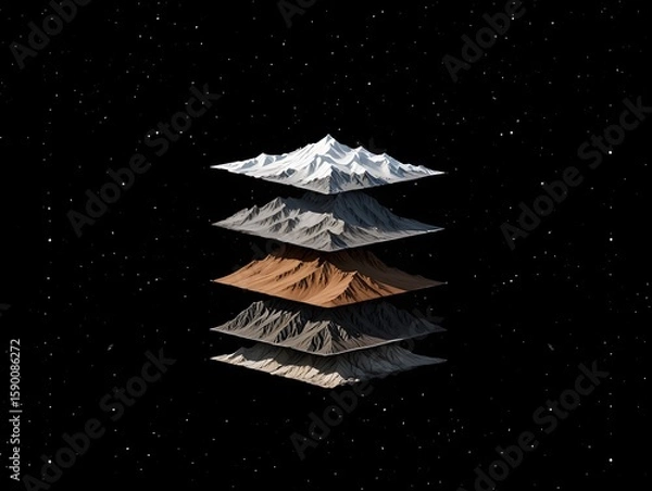 Fototapeta Abstract layered mountain landscape digital art with stars in background design art
