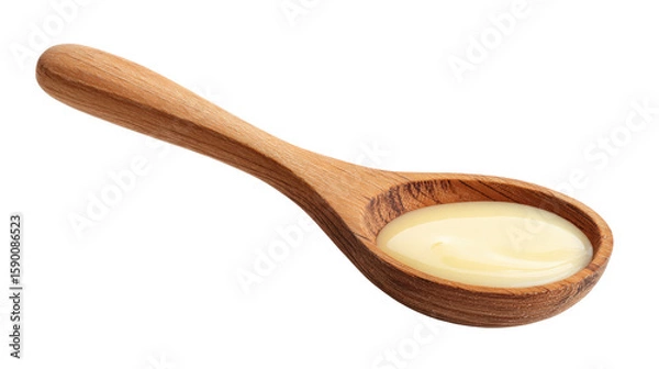 Fototapeta Wooden Spoon with Creamy Liquid A Culinary Tool Holding Smooth Sauce on Transparent View