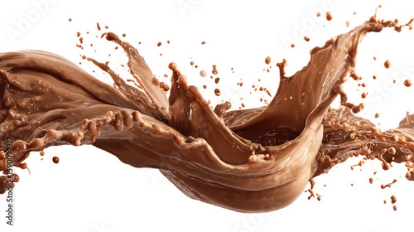 Fototapeta Dynamic Splash of Chocolate Milk Isolated on Transparent Background for Beverage Design