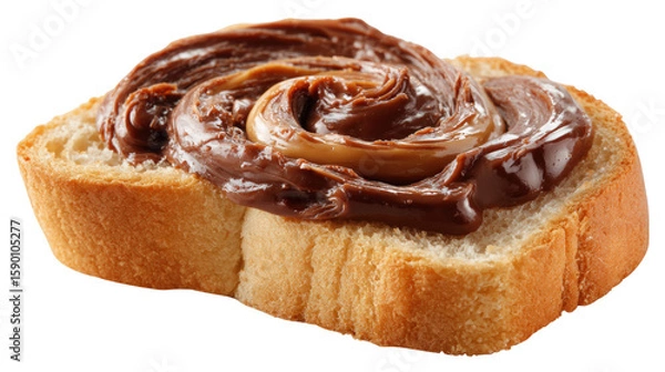 Fototapeta Slice of Bread with Chocolate Hazelnut Spread Isolated on Transparent Background for Breakfast