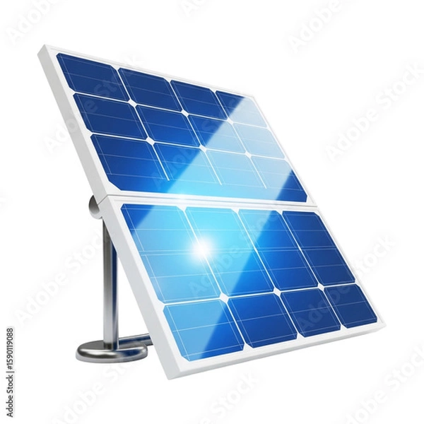 Fototapeta Solar Panel Icon – 3D Tile with Grid Lines and Stand – Transparent PNG

