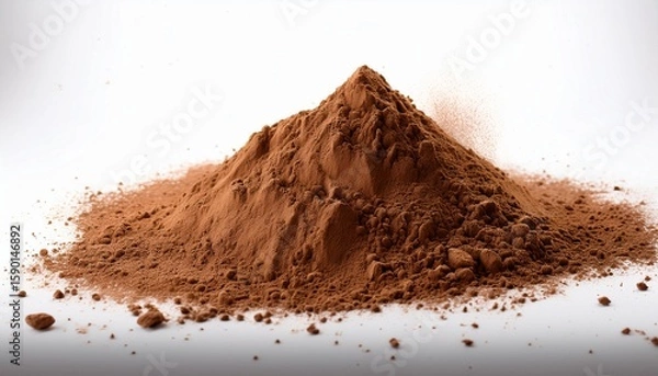 Fototapeta brown powder mound on a white background with scattered particles
