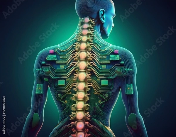 Fototapeta spine with circuit board vertebrae