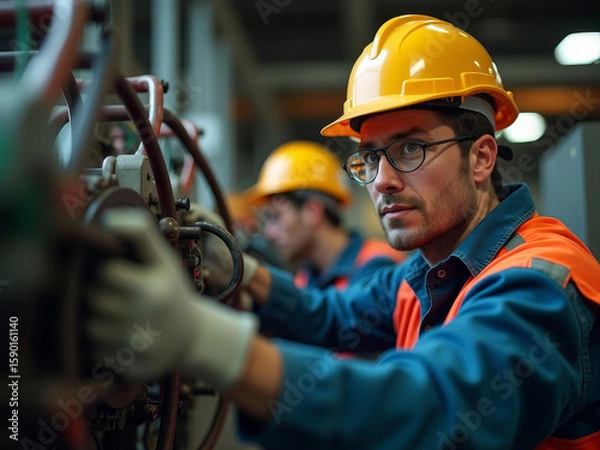 Fototapeta Technicien en maintenance industrielle concentré sur une opération de contrôle
