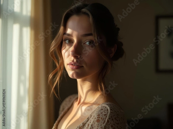 Fototapeta Lueur du matin sur un visage empreint de douceur
