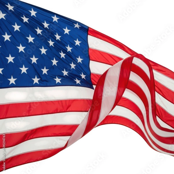 Fototapeta Waving american flag with stars and stripes fabric isolated on transparent background