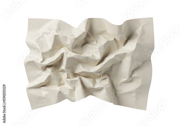 Fototapeta A crumpled piece of off white paper with deep folds and shadows isolated on transparent background
