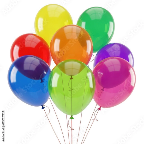 Fototapeta A cluster of colorful translucent balloons floating together isolated on transparent background