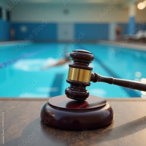 Obraz Olympic Governance: Justice in Aquatic Sports. Suitable for use in content related to major sporting events, Olympic regulations, legal proceedings in high-stakes sports