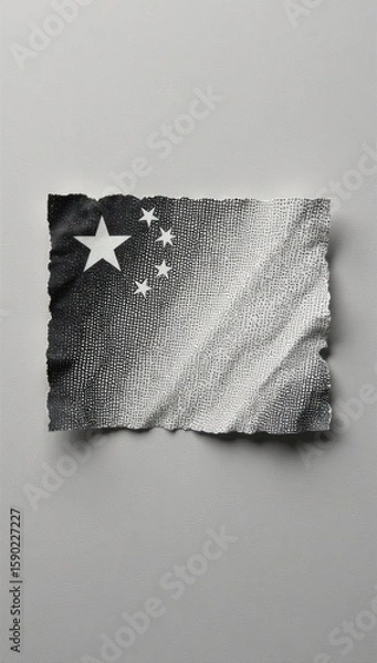 Obraz Cultural Heritage: Black and White Chinese Flag on Torn Paper. Suitable for use in content related to Chinese culture, historical events, national pride