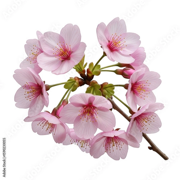 Fototapeta Delicate pink cherry blossoms with buds and branch isolated on transparent background
