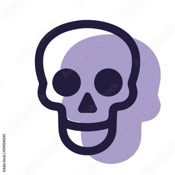 Fototapeta Stylized purple skull illustration with playful facial features against a light background, spooky concept of Halloween decor or party supplies