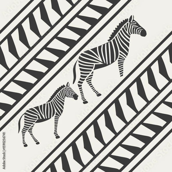 Obraz nature-inspired pattern with geometric stripes in black and white, vector, design for decor, print, fabric, textiles, wallpaper, package      