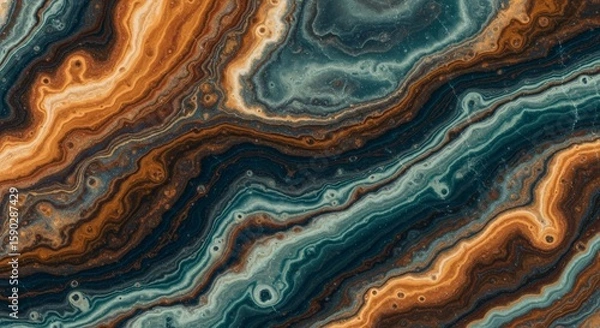 Fototapeta Abstract swirling paint texture in earthy tones, resembling flowing liquid marble.