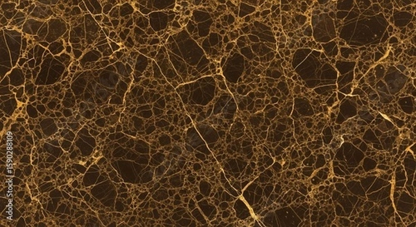 Fototapeta Abstract close-up of a dark brown marble surface with intricate golden veins creating a complex, organic pattern.