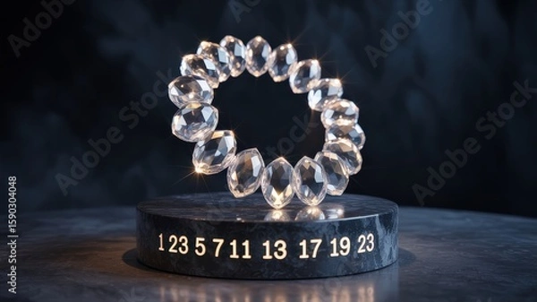Fototapeta Crystal crown with prime numbers on elegant display platform