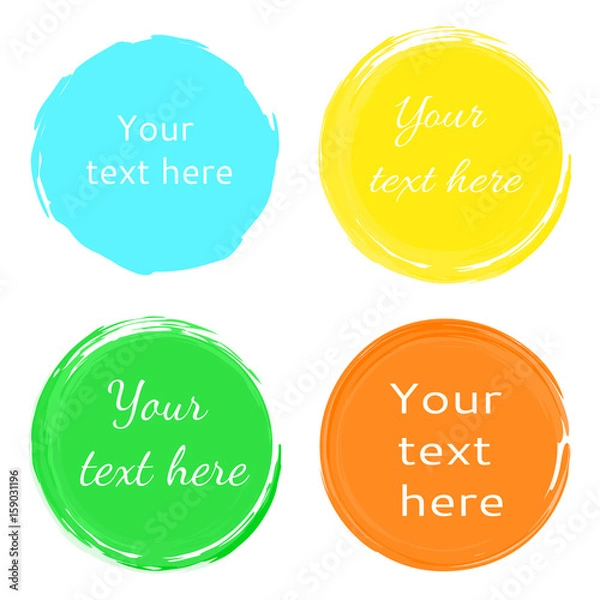 Fototapeta Round colored patterns imitating the brush. Stickers for product decoration and text.