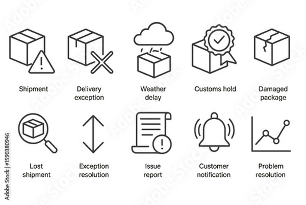 Fototapeta Logistics and delivery line icon set. shipment, delay, customs outline icons