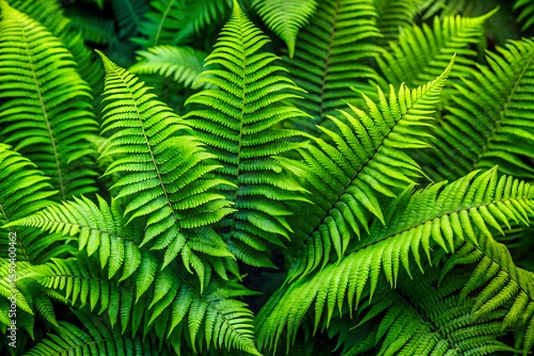 Fototapeta A vibrant display of lush green ferns, capturing their intricate fronds in detail. Perfect for a natural background, evoking a sense of tranquility and verdant beauty