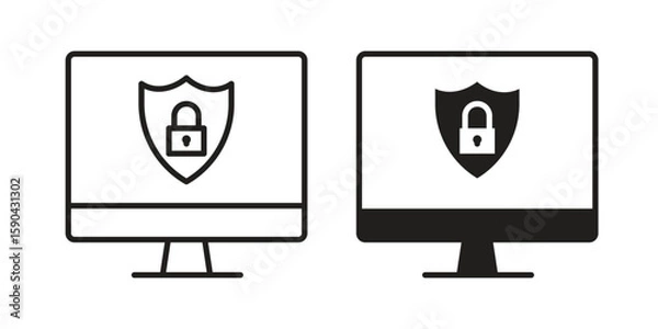 Obraz Computer security icon. vector flat and line symbols. Vector Graphics.