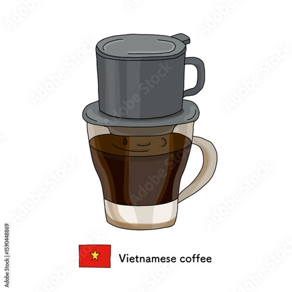 Fototapeta ベトナムコーヒーの線画イラスト