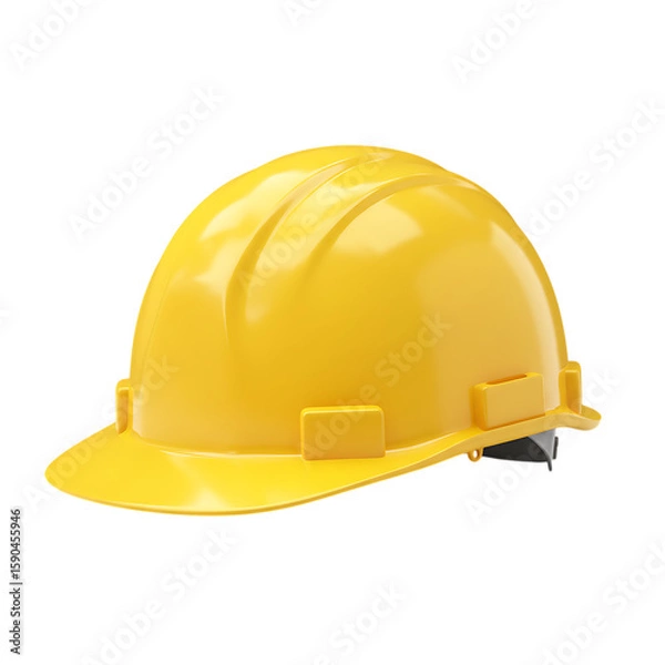 Fototapeta Bright yellow construction hard hat with a smooth shiny surface and protective brim isolated on transparent background
