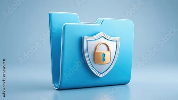 Fototapeta Corporate Governance Compliance Concept. Blue file folder with a shield and lock icon symbolizing data protection and secure file storage.
