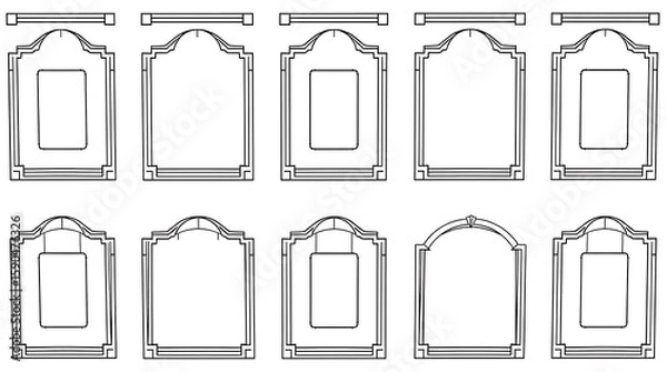 Fototapeta A set of vintage decorative frames with arched and rectangular designs, ideal for adding a classic touch to your creative projects